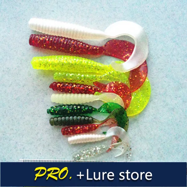 

Free shipping 200pcs 4 sizes of mixed color soft Grub fishing lures soft artificial fishing grub lures curl tail grub lure