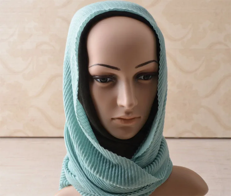 Для женщин пульсация морщин шарф, хлопок из вискозы, простые шарф, мусульманский головной убор сплошной цвет, мусульманская хиджаб