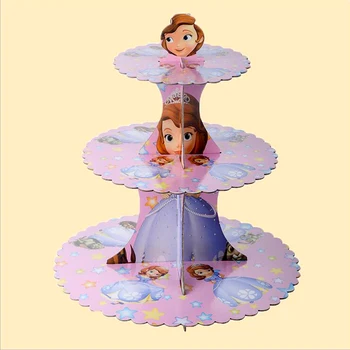 

1Set/lot Birthday Party Paperboard Cake Stand Decoration Girls Favors Baby Shower Sofia Princess Design 3 Tier Cupcake Holder