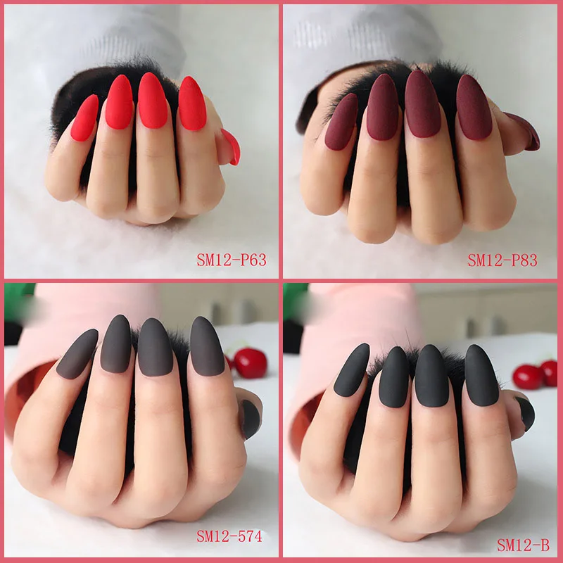24pcs Ladies Fake Nails Tips DIY Frosted Matte Drops Shaped False Nails 88