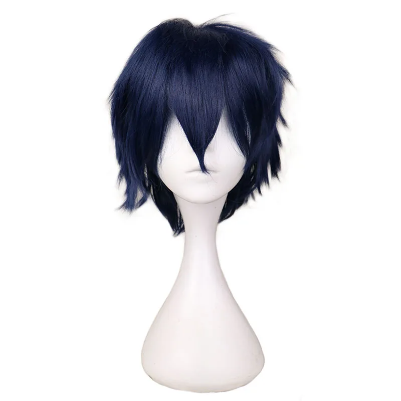 QQXCAIW Men Short Costume Mixed Blue Navy Wig Cosplay Heat Resistant