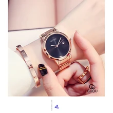 GUOU простые женские наручные часы с датой браслет из нержавеющей стали металлический ремешок позолоченные женские часы для дня рождения