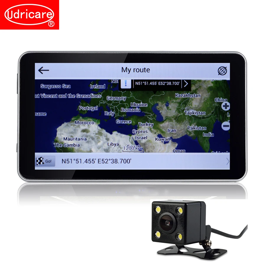 

Udricare 7 inch Android Bluetooth GPS Navigation Car Truck Vehicle 16GB Quad-core WiFi Internet AVIN Rear View Back Camera GPS