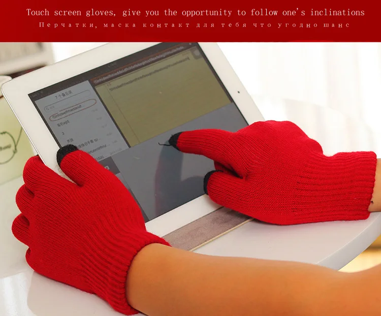 Fashion Female Wool Knitting Touched Screen Gloves Winter Women Warm Full Finger Gloves Stretch Warm Guantes Knit Mitten