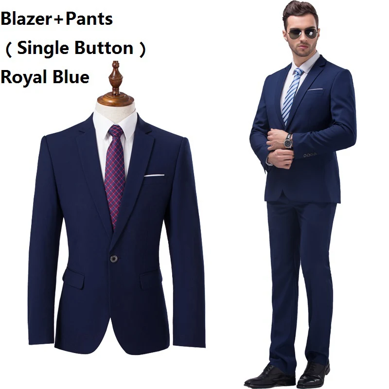 Блейзер+ брюки+ жилет), 3 предмета, мужской костюм, приталенный, свадебная, официальная одежда, деловой, черный, мужской костюм, элегантный костюм, Mariage Homme M-5XL - Цвет: 2PcsOneButtonBlue