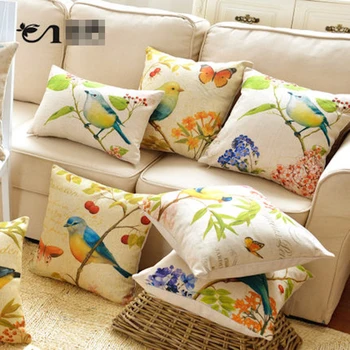 

2x Cushion Pillow Case Chair Cushion Cover Linen Cotton Throw Pillow Home Decor Cushion 45*45cm 55*55 Birds Tree Flora
