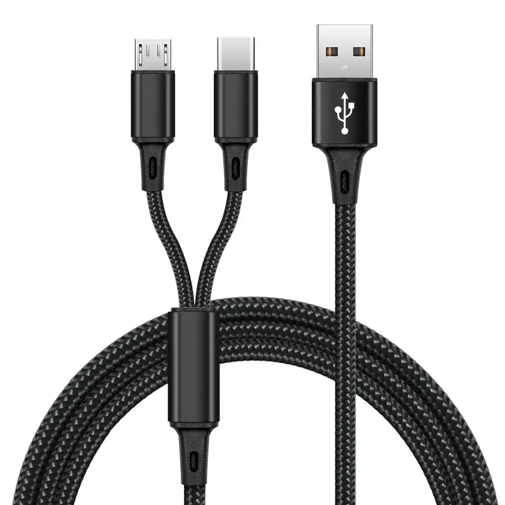 FONKEN 2 в 1 USB кабель type C Micro USB быстрая зарядка провода 1 м отдельный USB C нейлоновая оплетка для мобильных телефонов Android кабели