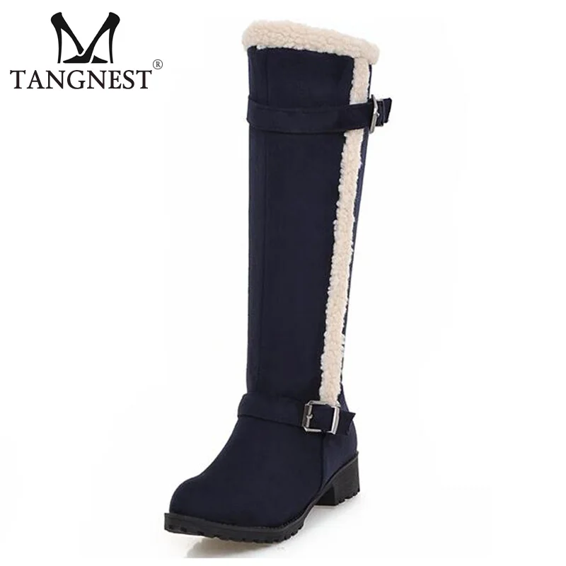 

Tangnest NEW Winter Women Snow Boots Solid Casual Knee-high Boots For Women Fashion Buckle Wedge Shoes Size 34~43