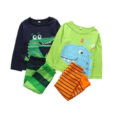 Осенняя одежда для мальчиков футболка с динозавром из мультфильма шорты в полоску детские спортивные костюмы, спортивный костюм для мальчиков 1, 2, 3, 4 лет