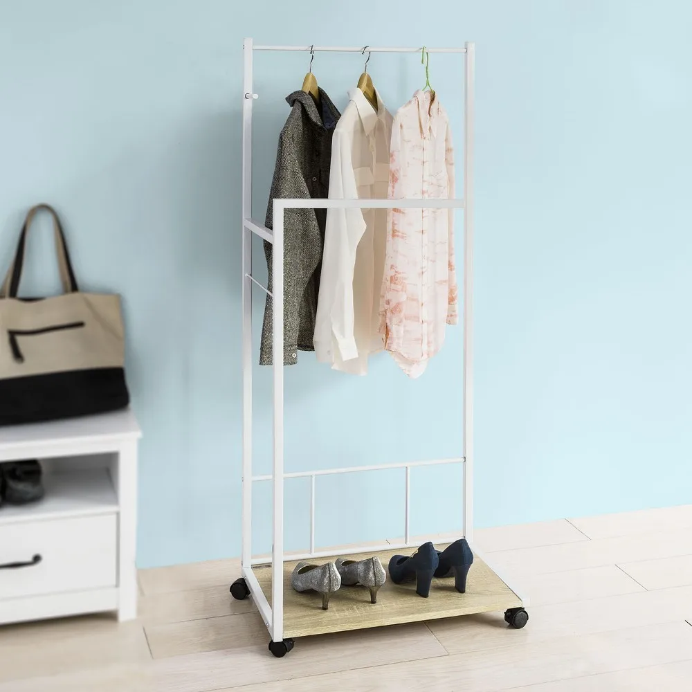 

SoBuy FRG218-WN, Coat Rack Clothes Rail Stand Rack on Wheels Clothes Storage Shelf Organizer