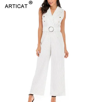 

Articat 2020 Sleeveless Sexy Women Wide Leg Long Jumpsuit Office Lady Suit Sexy Rompers Womens Jumpsuit Sashes Elegant Overalls