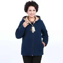 Winter Middle Aged Womens Hooded Imitation Lambs Fleece Jackets Ladies Warm Soft Velevt Coats Mother Overcoats