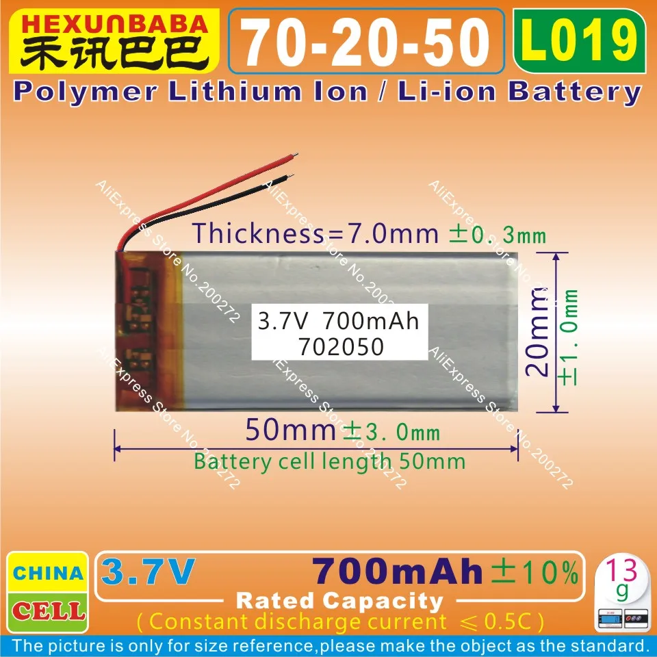 4pcs [L019] 3 7 V 700mAh [702050] PLIB (полимерная литий-ионная/литий-ионная батарея) для модели