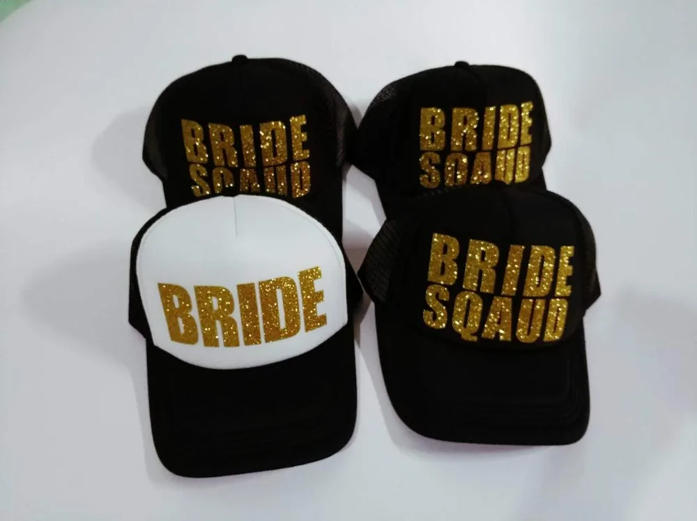 

custom glitter gold bride squad hats caps Bachelorette wedding favor gifts bridal shower party decorations