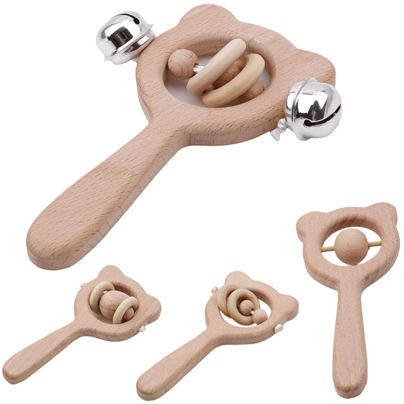Детские игрушки из бука деревянный медведь ручной прорезиненный деревянный кольцо может жевательные бусины детские погремушки играть