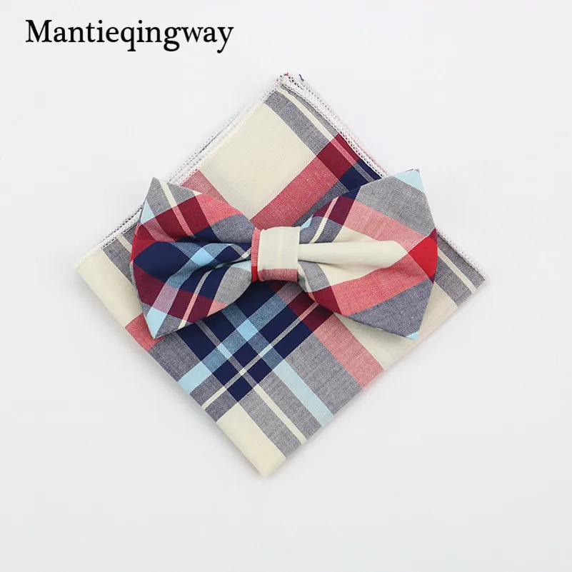 Mantieqingway хлопчатобумажные галстуки-бабочки мужская клетчатая галстук-бабочка носовой платок набор свадебный жаккардовый Карманный квадратный полотенце для сундуков Papillon Neckwear