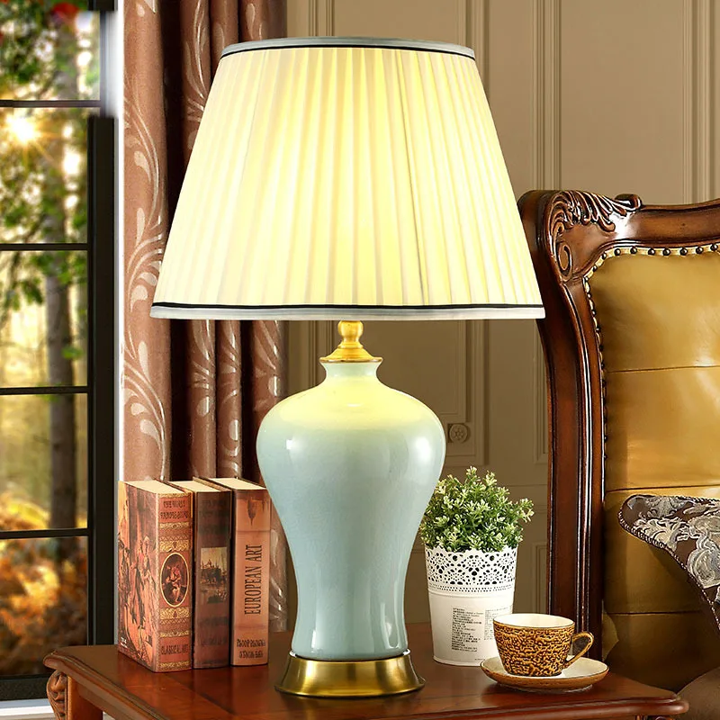 الراقية أنيق الصينية الكتان النسيج اليدوية السيراميك أدى e27 تعديل مصباح طاولة ل غرفة المعيشة ديكور الزفاف 1732