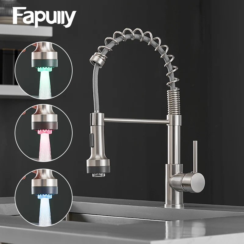 Fapully Kitchen Faucet Spring Single Handle Brass Pull Down LED Kitchen Tap Swivel 360 Degree Water Mixer Tap Mixer Tap 1094 Fapully Kitchen Faucet Spring Single Handle Brass Pull Down LED Kitchen Tap Swivel 360 Degree Water Mixer Tap Mixer Tap 1094