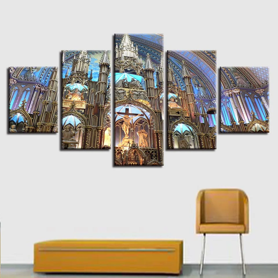 

Decoration Living Room Modern Prints 5 Pieces Montreal Notre Dame Basilica Landscape Pictures Modular Paintings Canvas Wall Art