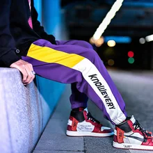 High Street Dark Souls мужские брюки-карго с буквенным принтом, с боковыми вставками, фиолетовые штаны для бега, мужские брюки для хип-хопа, рок-панк, танцевальные мужские брюки