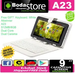 Бесплатная доставка BODA 9 "-дюймовый Android 4.4 планшетный ПК A33 4 ядра Bluetooth 8 ГБ Dual Cam ж/и планшетных ПК как Белый Клавиатура Подарок