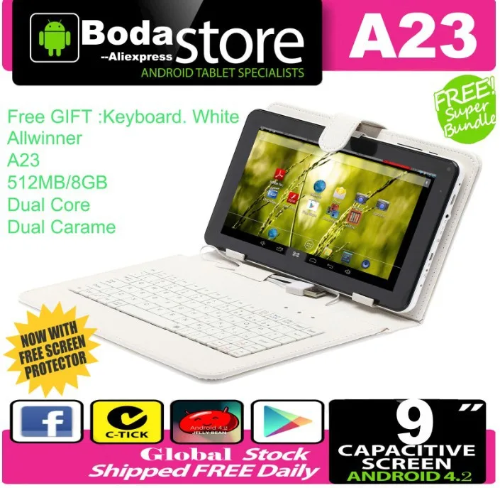 

Free Shipping Boda 9" inch Android 4.4 Tablet PC A33 Quad Core Bluetooth 8GB Dual Cam w/& tablet pc as White Keyboard gift