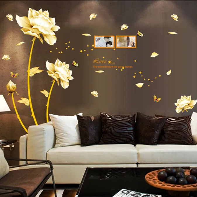 top luxury gold flowers tv background exclusive wall stickers home