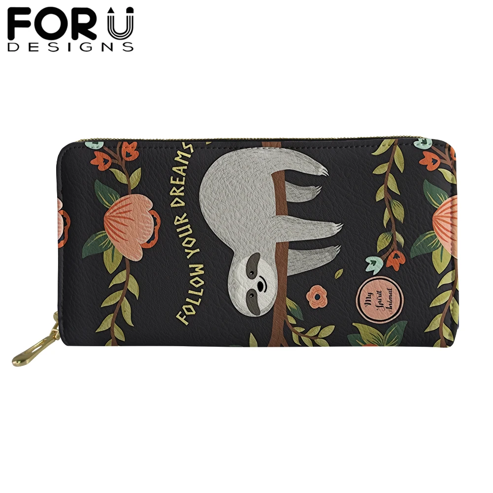 

FORUDESIGNS Cute Sloth PU Leather Wallets for Woman Lady Zipper Long Purses Girls High Quality Money Coin Bag Card Holders