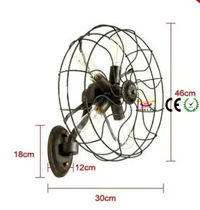 Высокое качество креативная дизайнерская обувь в стиле ретро с гостиная спальня Промышленный Вентилятор Форма настенный светильник E27 AC220V 460*300 мм