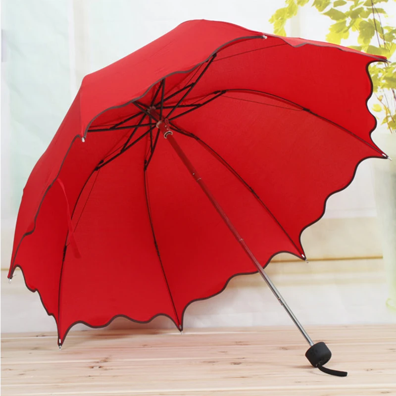 Женский Зонт от дождя, женские зонты с ручкой, креативный Лотос, кружева, Милая принцесса, солнечный и дождливый, анти-УФ, Umbralla, посуда для напитков - Цвет: red