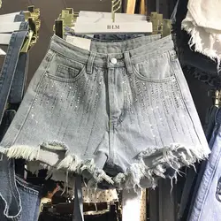 2019 новые летние женские Короткие джинсы тяжелой промышленности горячей бурения рваные с высокой талией джинсовые шорты, женские шорты Жан