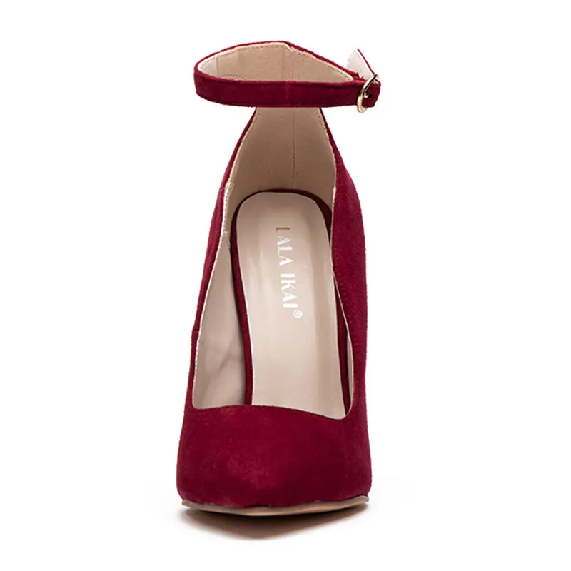 LALA IKAI/женские туфли-лодочки из флока с заостренным носком и ремешком с пряжкой на очень высоком каблуке для свадьбы; Sapato Salto Feminino; 014C1293-49
