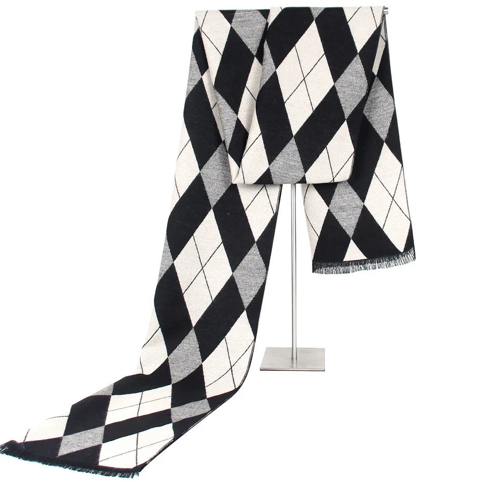 Кашемировый клетчатый шарф, мужской зимний брендовый шарф, мужской модный дизайнерский роскошный шарф, деловые повседневные шарфы, мужской теплый шарф - Цвет: black