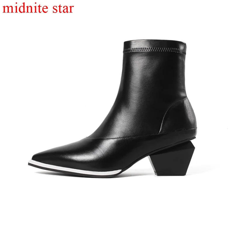 

midnite star Lady Ladies Shoes Rome Leather Plush Ankle Boots Zip Female Warm Plush Easy Walk Nice Black White Good Quality Cow