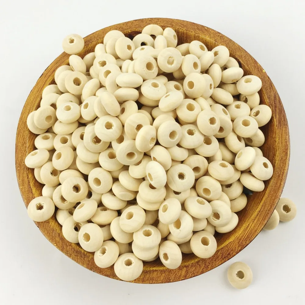 

200pc 15mm Unfinashed Smooth Surface Abacus Wooden Beads DIY Crafts Accessories Wood Teether BPA Free Samll Natural Beads