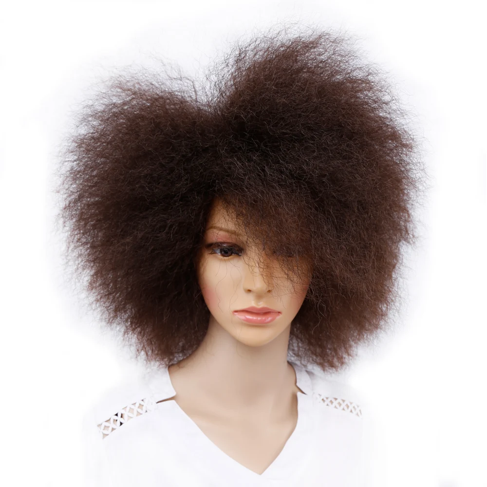 Pelucas Afro cortas para mujer, pelo sintético rizado de 6 pulgadas, Color negro, marrón y rojo