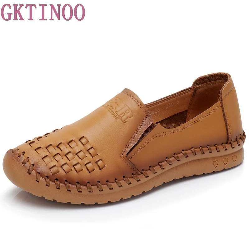 

GKTINOO Casual Shoe Women Genuine Leather Shoes Flats Flexible Nurse Loafer Flats Comfortable Mom Pregnant Shoes Lady Big Size