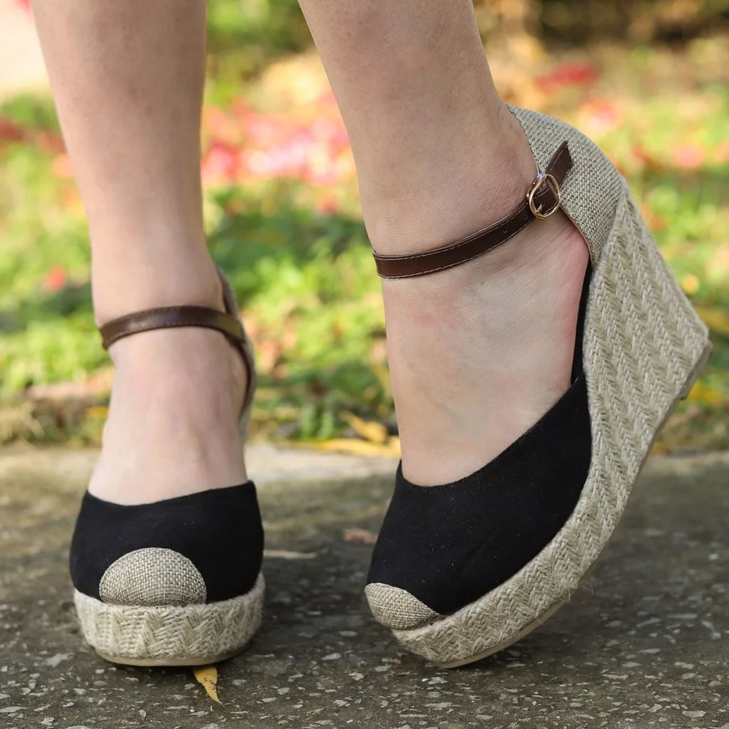 

2019 Summer Sandals Women Fashion Flock Wedges High Ankle Outdoor Sandals Round Toe Casual Shoesfemme ete shoes F763
