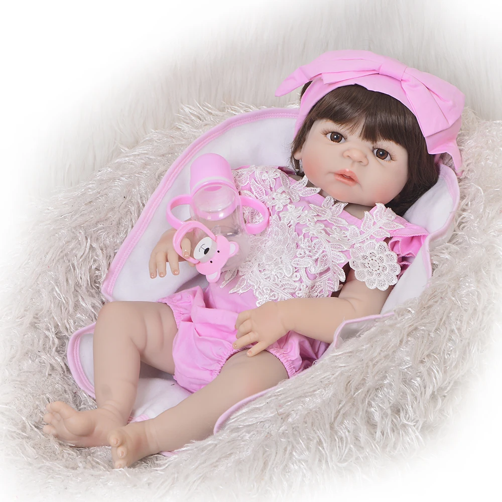 Fashion curly hair girl doll reborn 22" Full silicone vinyl body children play house toys bebe gift boneca reborn toys for child