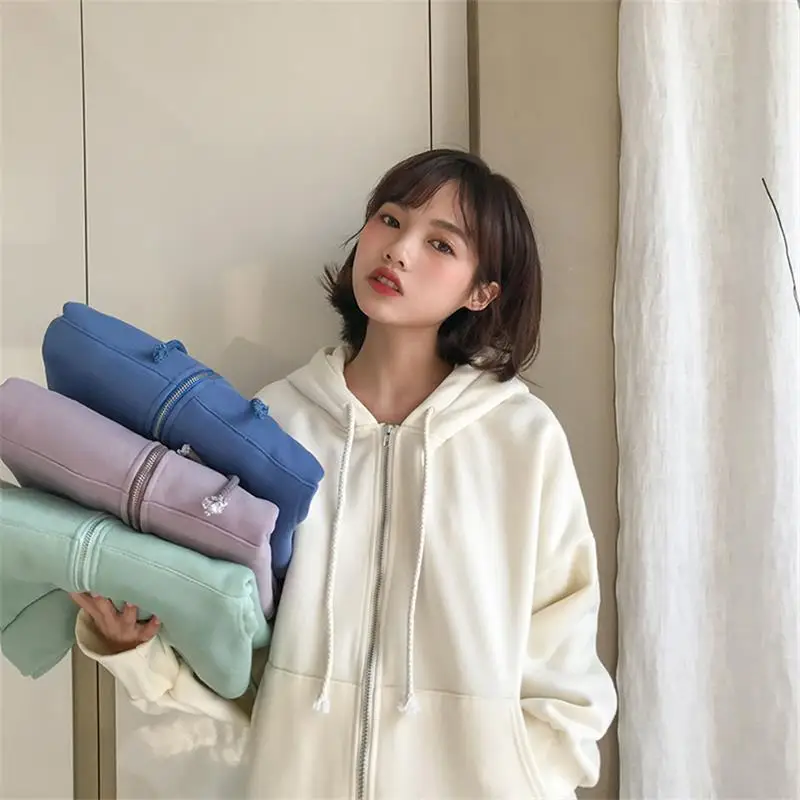 Женская толстовка в японском стиле Harajuku Ulzzang Повседневная Свободная однотонная