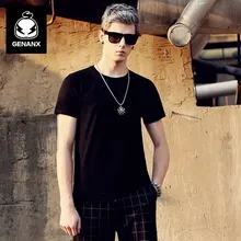 GENANX Brand Black Round Collar Art Van Render Unlined Upper Garment Contracted Pure Color Short Sleeve T-Shirt Young Men