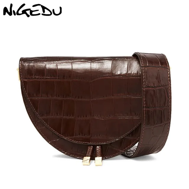 Us 20 76 40 Off Nigedu Women Crossbody Bag Fashion Crocodile Semicircle Saddle Bags Pu Leather Shoulder For Female Handbags Designer Bolsas In