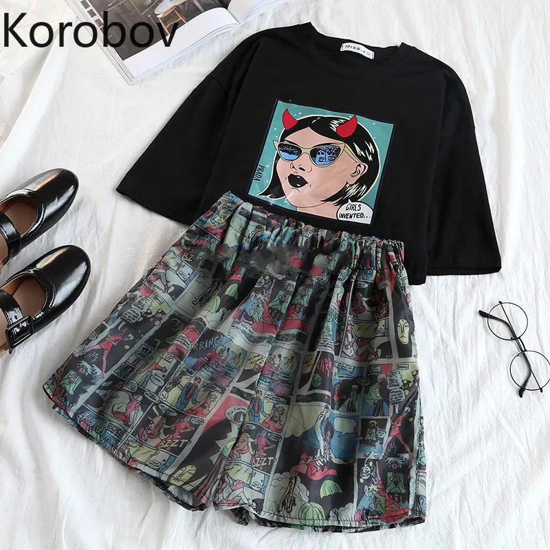 Женский комплект из 2 предметов Korobov Harajuku футболка с короткими рукавами и круглым