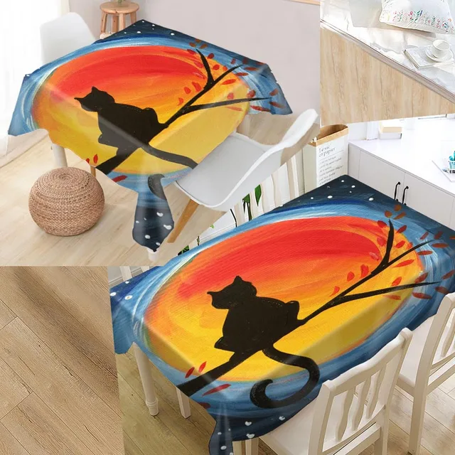 Custom Cat Painting Table Cloth Oxford Fabric Rectangular Waterproof Oilproof Table Cover Family