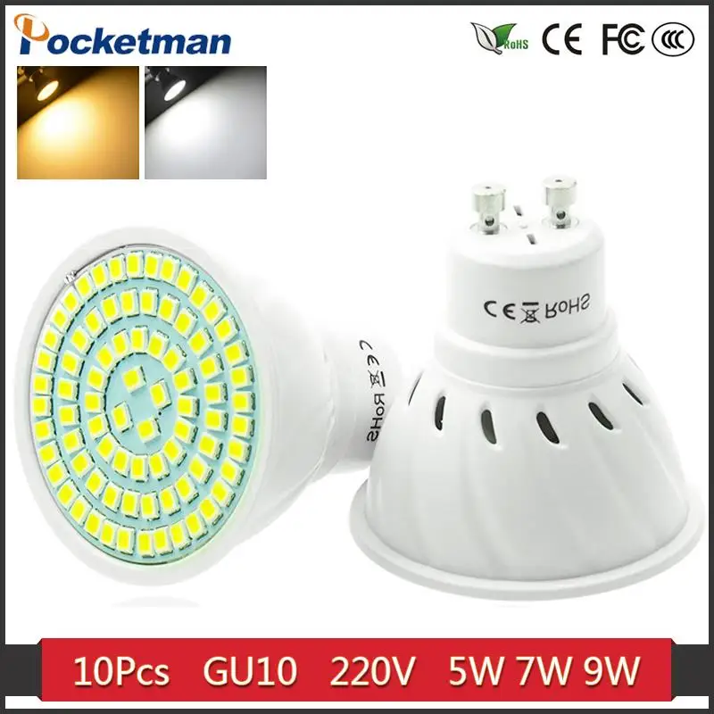 10Pcs 5W 7W 9W LED Lamp GU10 Bombillas Led Bulbs GU 10 220V 2835 SMD Spotlight Candle Lamparas Lampadas Lights Free shipping | Лампы и