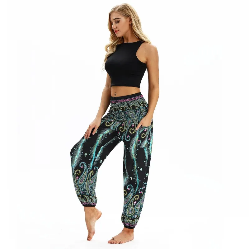 Women Yoga Pants Printed Pocket Yoga Pants Lightweight Breathable High