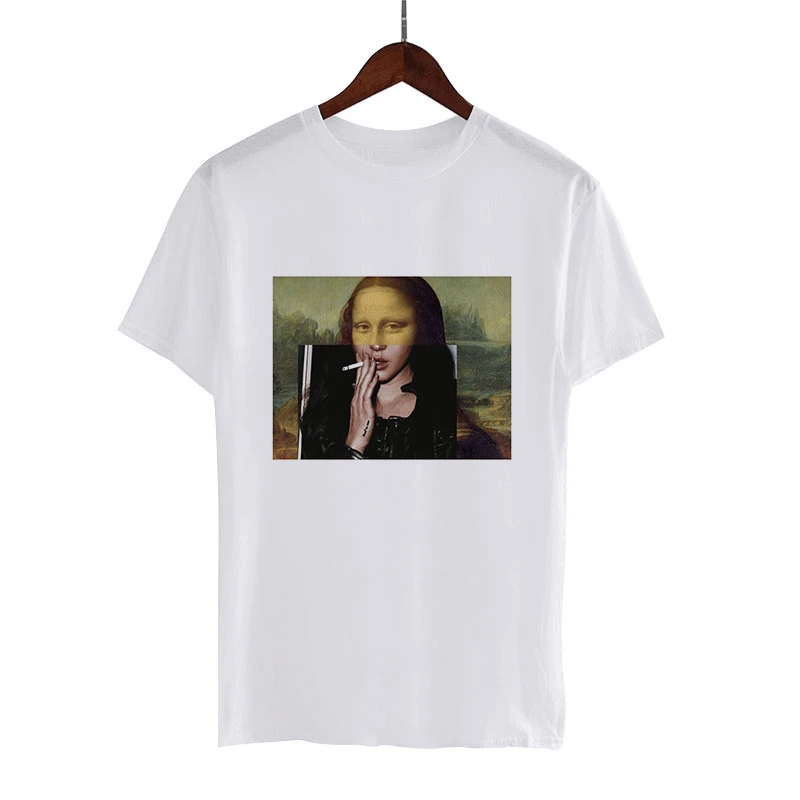 Летняя Новинка, астетическая Harajuku футболка Мона Лиза, винтажная графическая футболка Ullzang, забавная футболка 90 s, корейский стиль, женские футболки - Цвет: 2449