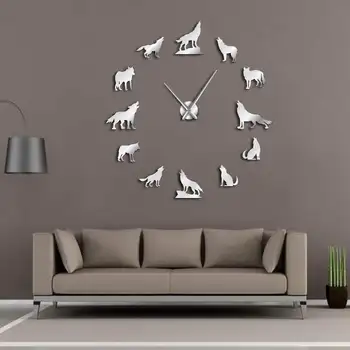 

Howling Wolf DIY Large Wall Clock Different Wolf Pose Frameless Wall Watch Clock Home Decor Modern Design Wolf Admirers Gift