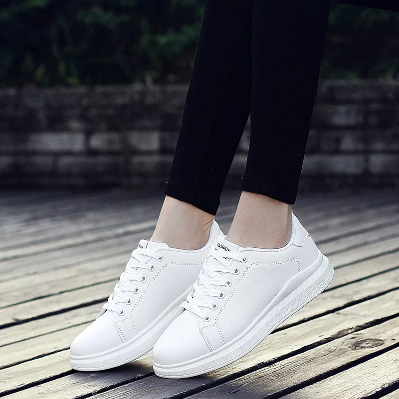 

AURONET Summer New White Shoes Fashion Women Flat Casual Shoes Leather Ladies Shoes Sneakers Zapatillas Blancas Mujer Plus Size