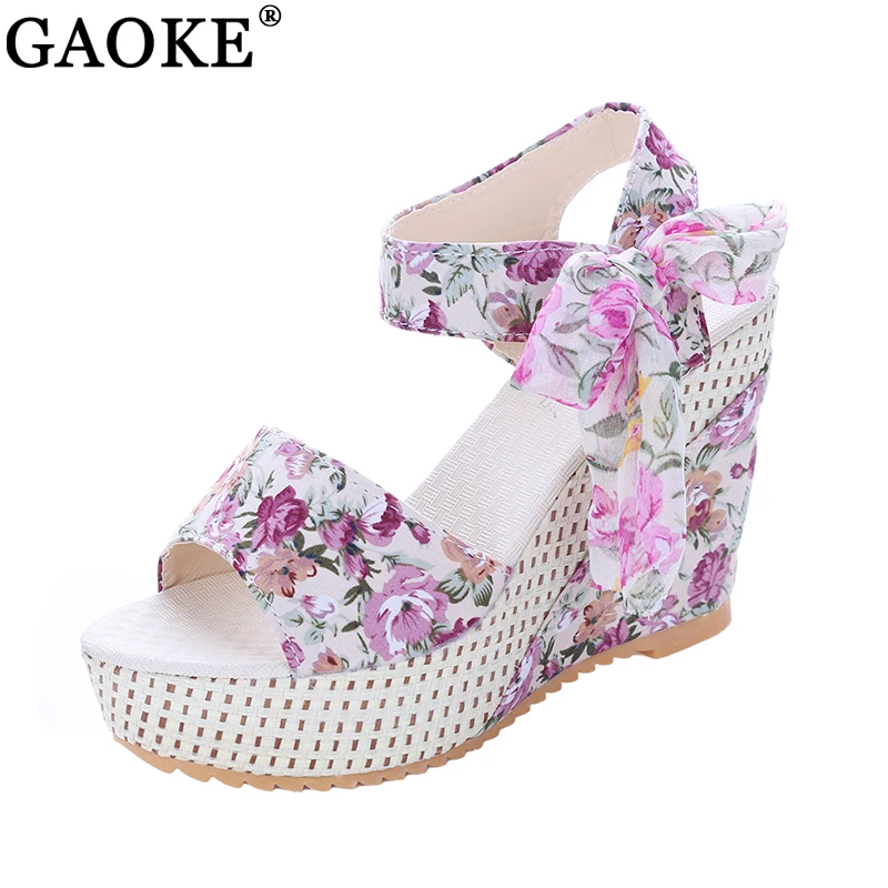 Fashion Women Sandals Summer Wedges Women's Sandals Platform Lace Belt Bow Flip Flops open toe high-heeled Women shoes Female